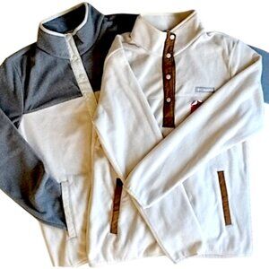 2 NWT Columbia Benton Springs Fleece Half Snap Pullover M Chalk Camel Grey